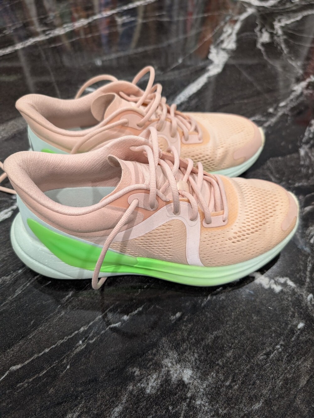 Women’s Lululemon Blissfeel Running Shoes in Light Pink with Neon Green Accent